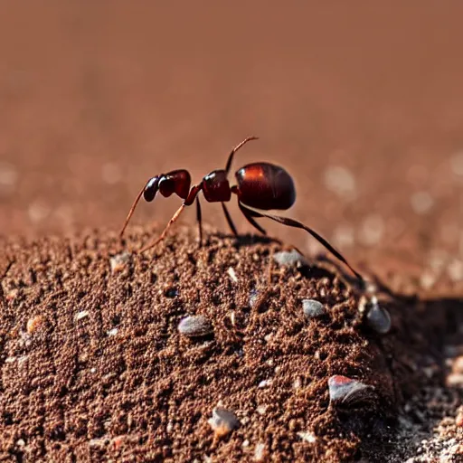 Image similar to A close-up shot of an ant trying to move a pebble uphill