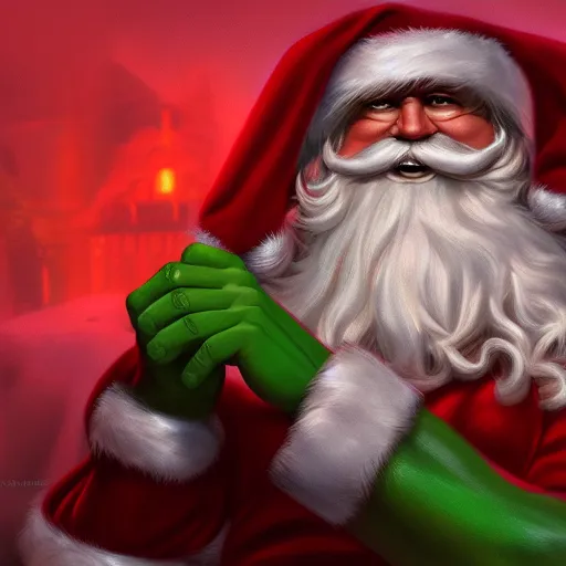 Prompt: Santa Claus is The Hulk, hyperdetailed, artstation, cgsociety, 8k