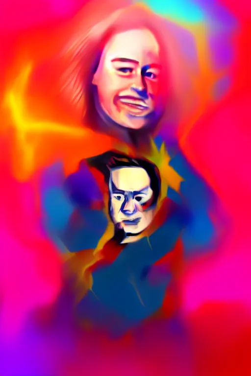 Image similar to Brie Larson as Captain Marvel high quality digital painting in the style of Lisa Frank