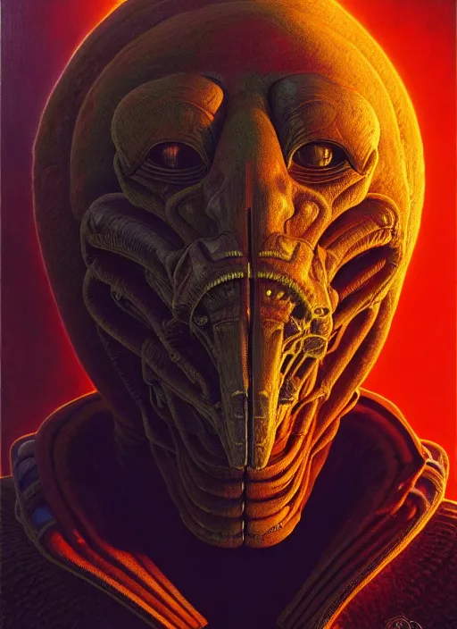 Prompt: cinematic bust portrait of psychedelic assassin, head and chest only, exotic alien features, Tim Hildebrandt, Wayne Barlowe, Bruce Pennington, donato giancola, larry elmore, oil on canvas, masterpiece, trending on artstation, featured on pixiv, cinematic composition, dramatic pose, beautiful lighting, sharp, details, hyper-detailed, HD, HDR, 4K, 8K