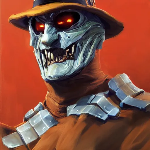 Prompt: greg manchess portrait painting of partially armored freddy krueger as overwatch character, medium shot, asymmetrical, profile picture, organic painting, sunny day, matte painting, bold shapes, hard edges, street art, trending on artstation, by huang guangjian and gil elvgren and sachin teng