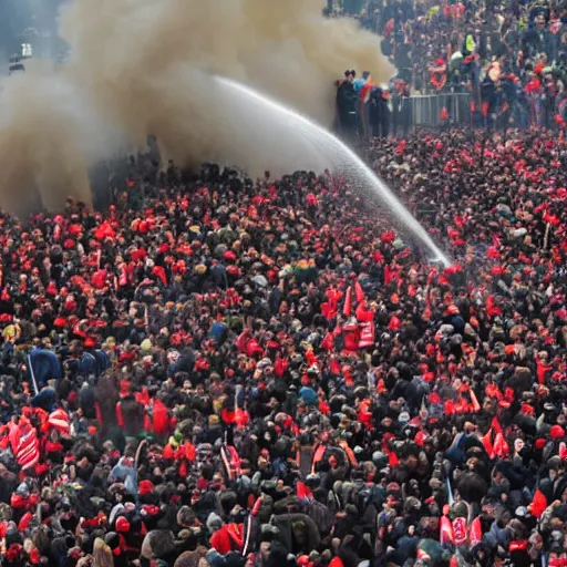 Prompt: a million fans trying to extinguish a fire