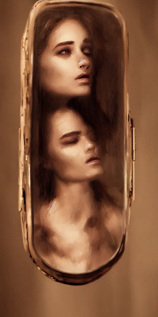 Image similar to a beautiful portrait of a woman reflection in a broken mirror, featured on artstation