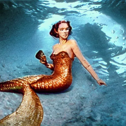 Image similar to a film still of mermaid in star wars 1 9 7 7, realistic, photorealistic, detailed,