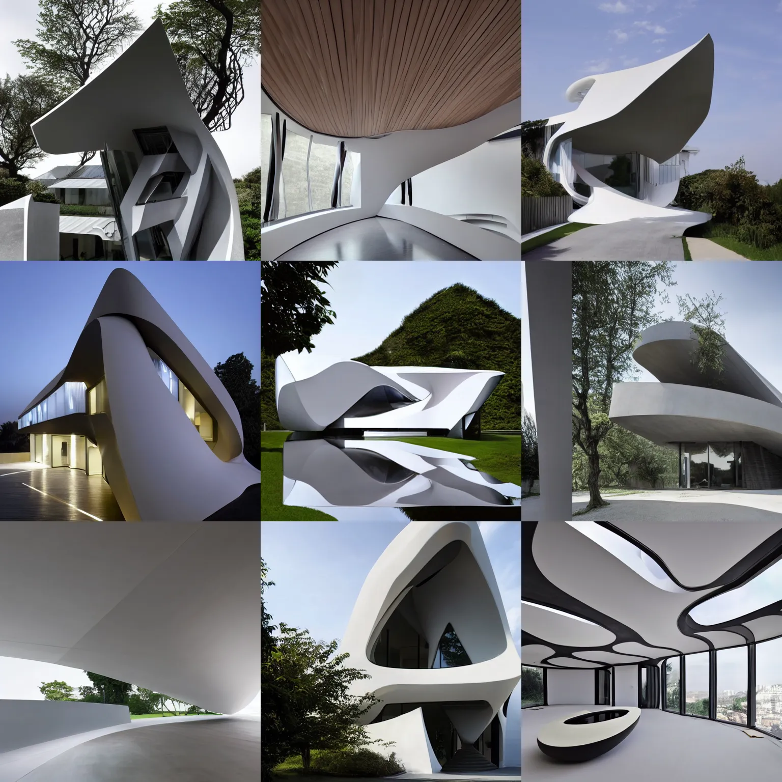 Prompt: a house by zaha hadid, cg architect