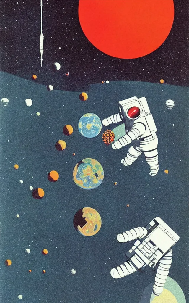 Image similar to Apollo 11. bauhaus art. retro comicbook art. dean ellis.