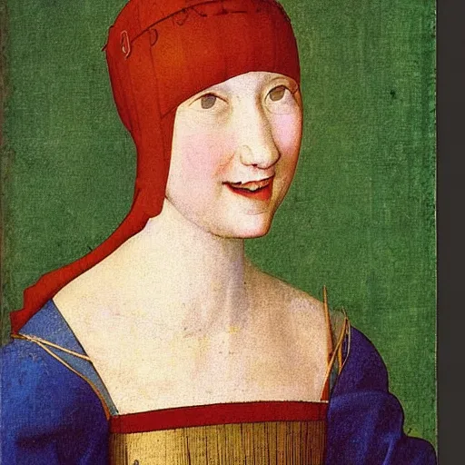 Image similar to portrait of a young woman with a happy face in the year 1425 by Gentile da Fabriano