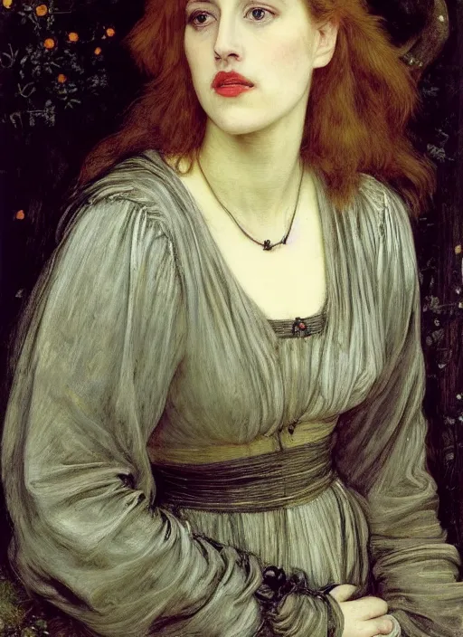 Image similar to a beautiful painting of young gillian anderson by John Everett Millais and Dante Gabriel Rossetti and John Collier and john william waterhouse, pre-raphaelite, detailed, trending on artstation, hd, masterpiece