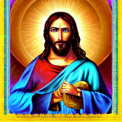 Image similar to dmt visual of jesus 4 k quality super realistic