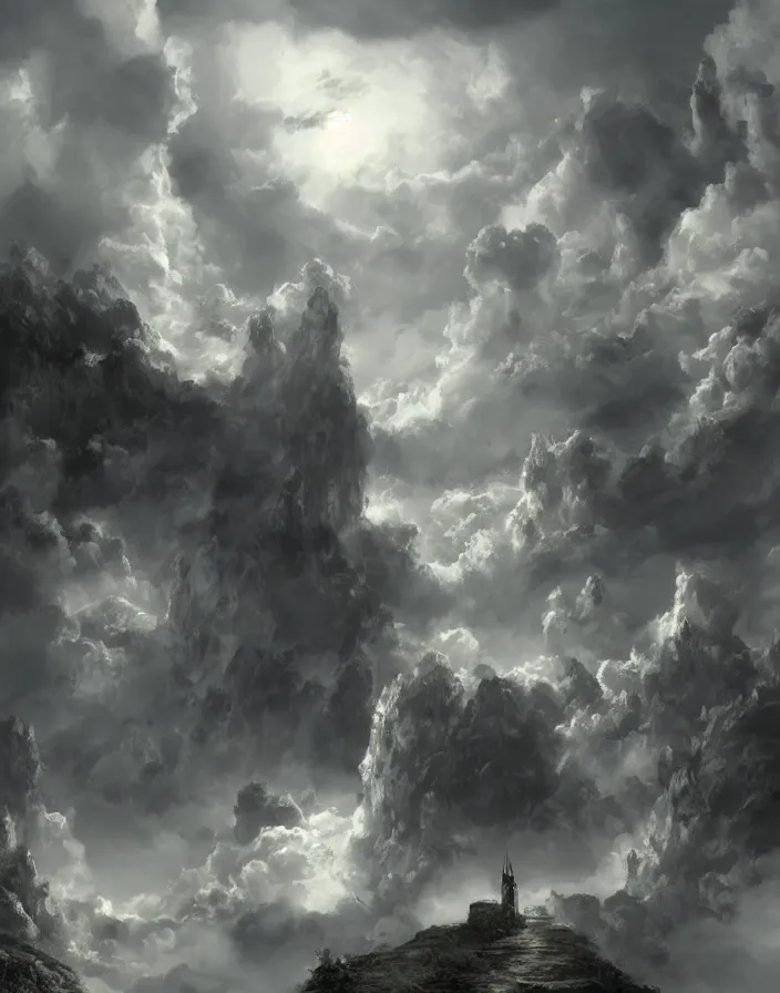 Prompt: Gates of heaven in the clouds, concept art, ultra realistic, super detailed, photorealistic, cinematographic, epic lighting, religious