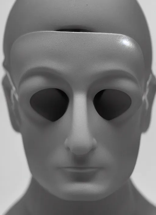 Prompt: a fashion photograph of a mannequin head of John Lennon, 35mm, pentax, studio lighting