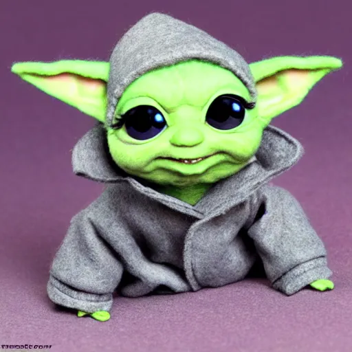 Image similar to baby yoda as a muppet. highly detailed felt. hyper real photo. 4 k.