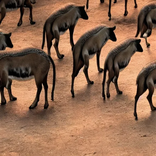 Prompt: cinematic film still of rows of pairs of various african mammals lined up to enter Noah's ark, directed by Steven Spielberg,