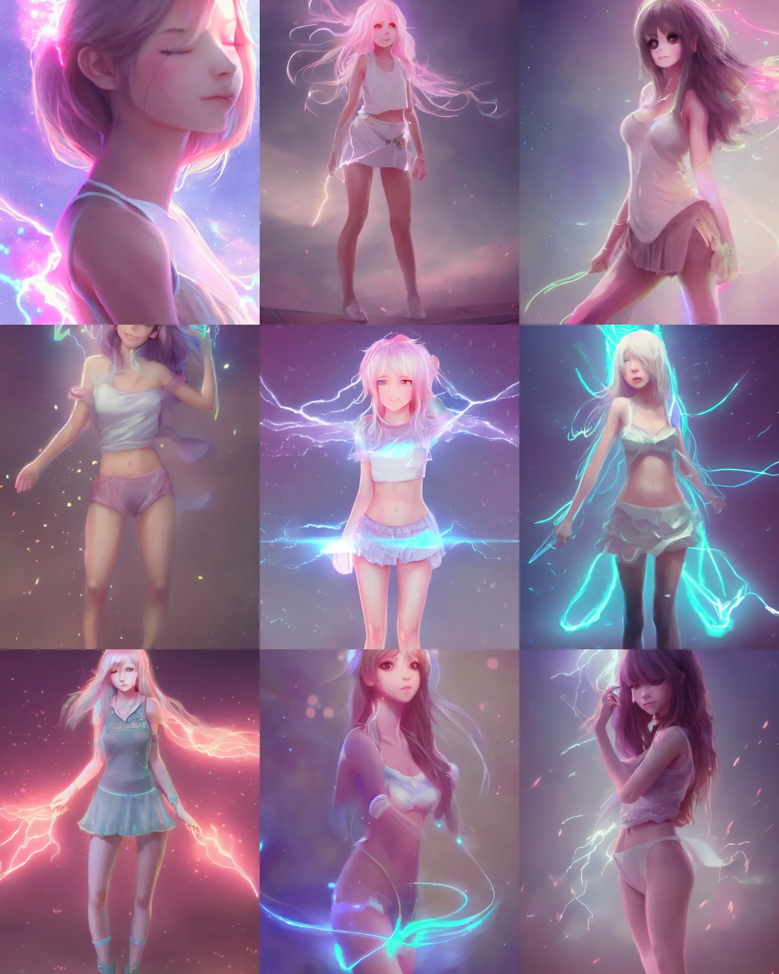 Prompt: full body shot of a very beautiful girl in very cute realistic WLOP digital art style cinematic lightning with bloom ethereal effects, trending on Artstation, made by Tran Ross feminine in pastel shades, trending on pixiv, Unreal Engine 4k, rossdraws