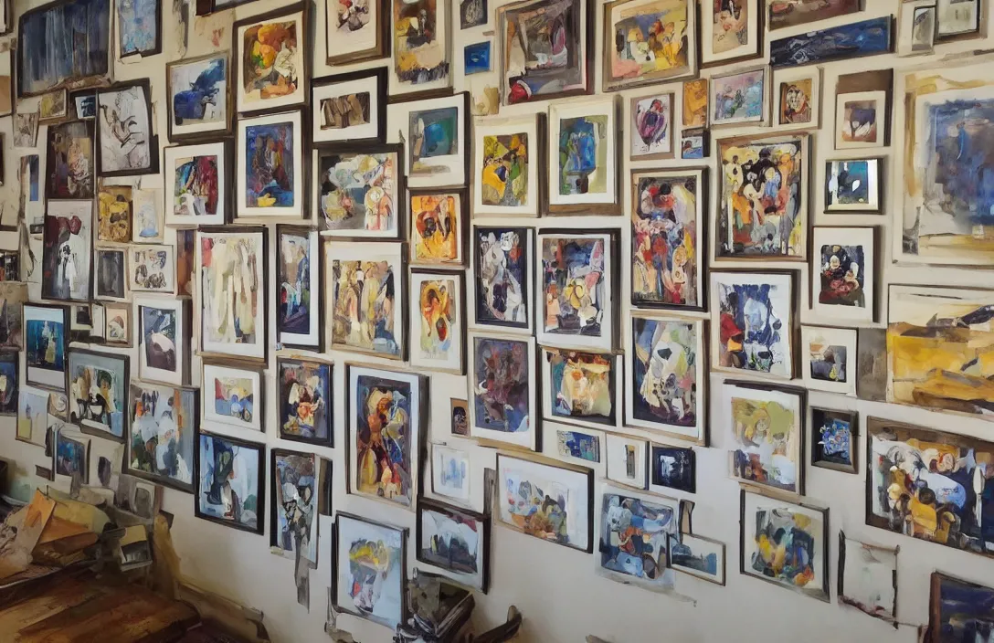 Image similar to wall full of beautiful paintings