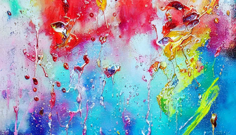 Image similar to sweet dreams, painting on canvas, watedrops, water droplets, acrylic painting, acrylic pouring, painting, influencer, artstation - h 8 0 0