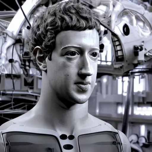 Image similar to animatronic Mark Zuckerberg, exposed mechanics, photo, Stan Winston studios, detailed, 4k