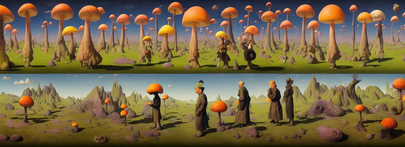 Image similar to full - body surreal colorful clay toadstool rpg character concept art anatomy, action pose, very coherent and colorful high contrast masterpiece by norman rockwell franz sedlacek hieronymus bosch dean ellis simon stalenhag rene magritte gediminas pranckevicius, dark shadows, sunny day, hard lighting, reference sheet white! background