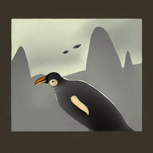 Image similar to creepy penguin illustration, concept art by neosian _