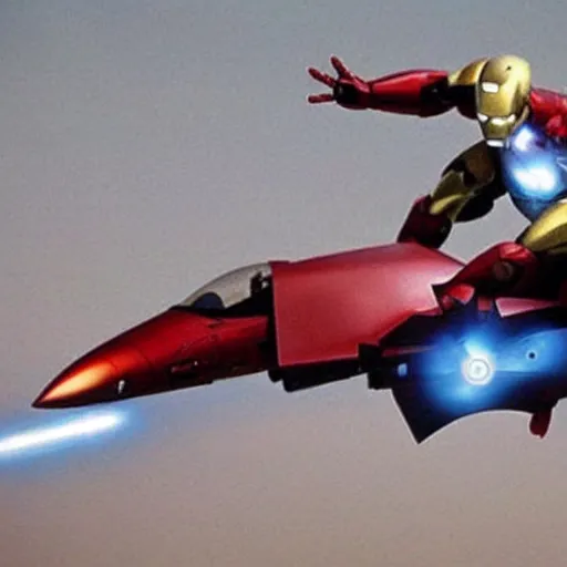 Prompt: iron man destroying an f - 1 8