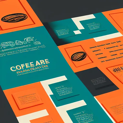 Image similar to square shaped flyer design for a coffee bean roasting company, layout design, teal and orange colour palette, template layout