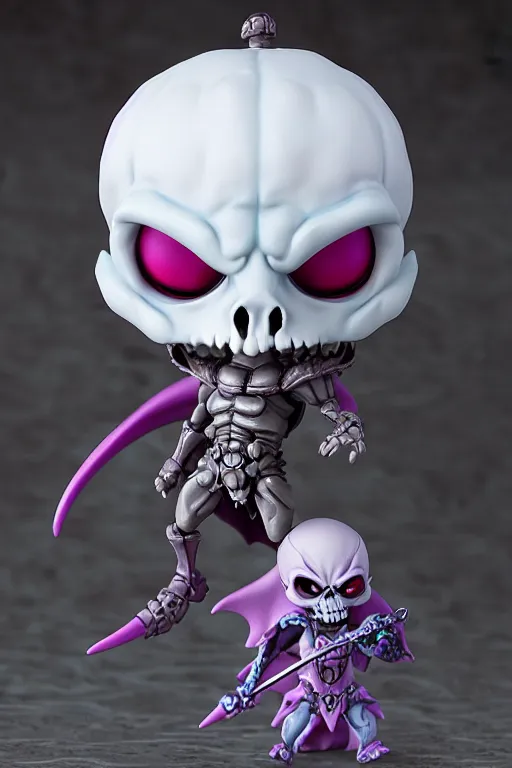 Prompt: nendoroid skeletor, kawaii dark souls boss, detailed, cute, digital concept art, trending on artstation + white skinned diablo concept art demon full body render high resolution photorealistic