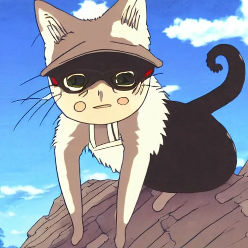 Image similar to by Hayao Miyazaki, Samuel Beckett as a cat girl, high res, anime, HD, studio ghibli.