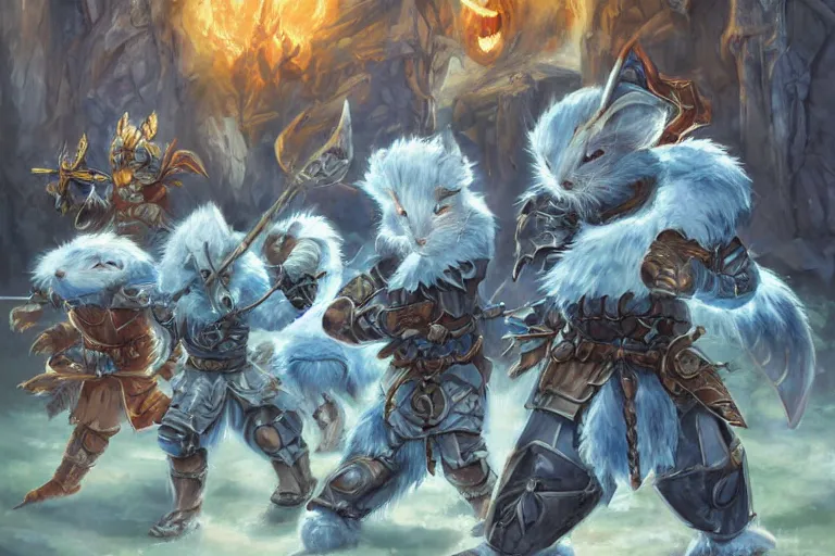 Prompt: dungeons and dragons fantasy painting, close order phalanx of mice spartans, 3 0 0, whimsical and cute, determined expressions, watery blue eyes, anime inspired, white fur, tufty whiskers, steel blades, dawn lighting, at thermopolae