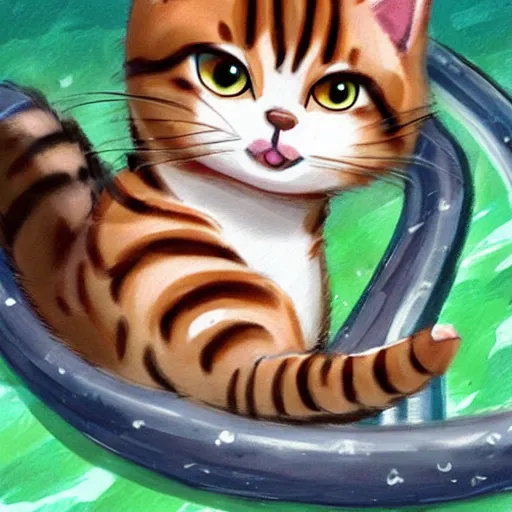 Image similar to art by Kawacy, cute cat sliding down a water slide