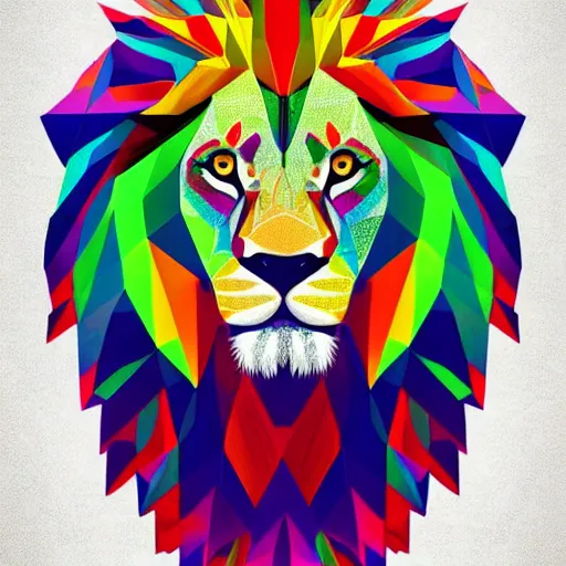 Prompt: a technicolor portrait of a lion in geometric kaleidoscopic colors trending on artstation 4 k intricate extremely detailed digital art