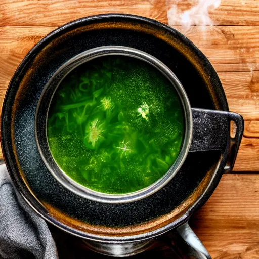 Prompt: brewing universe soup, green steam rising from soup
