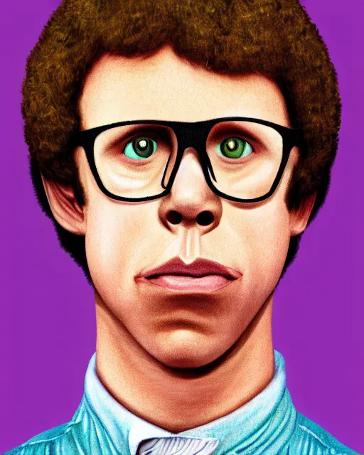 Prompt: character portrait of napoleon dynamite with the body of arnold schwarzenegger, 8 k, ultra realistic, photorealistic, fine details