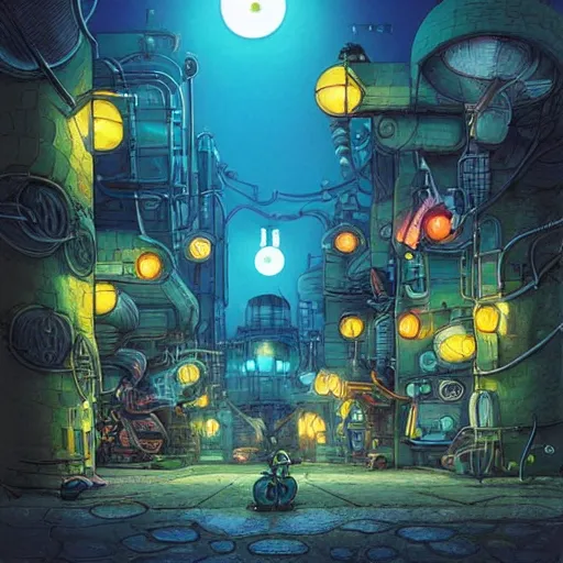 fantasycore street view of futuristic machinarium | Stable Diffusion ...