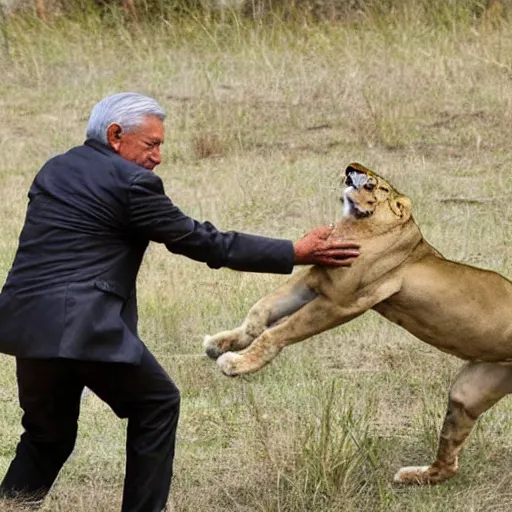 Image similar to amlo attacking a lion