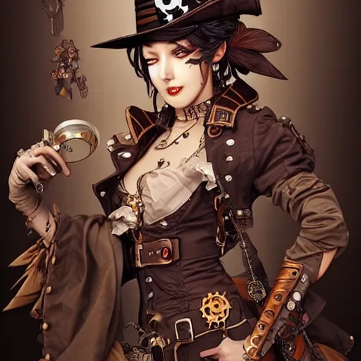 Image similar to a steampunk pirate, by kim jung gi and karl kopinski and guweiz and wlop and artgerm