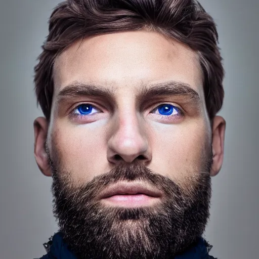 Prompt: portrait of luc lecointre, handsome, blue eyes, symmetric eyes, short beard, 4 k, high quality, ultra realistic