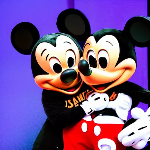 Prompt: Lebron James hugging mickey mouse