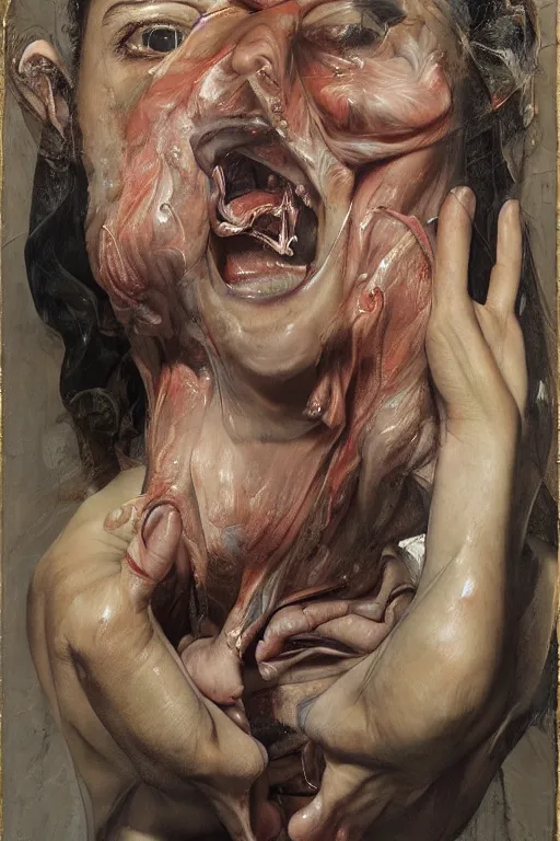 Prompt: a woman enraged, part by Jenny Saville, part by Francis Bacon