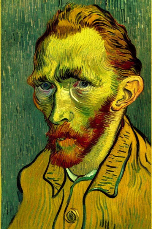 Image similar to old man, ling entangled hair, blur and yellow color scheme by vincent van gogh