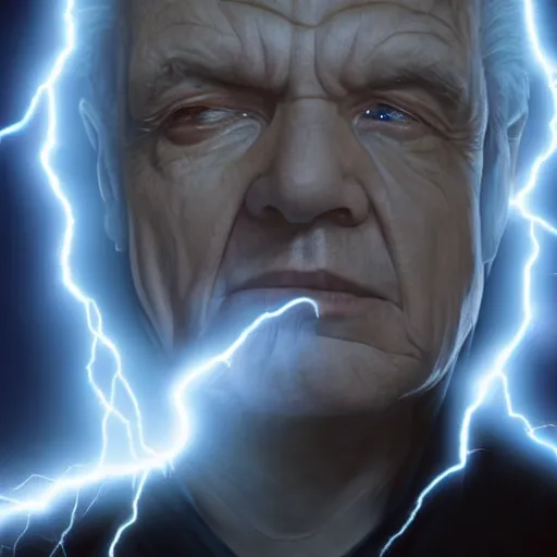 Prompt: portrait of darth sidious surrounded in lightning, wide angle shot, diffuse lighting, intricate, elegant, highly detailed, lifelike, photorealistic, smooth, sharp focus, a 2 4! film cinematography, cinematic, hyper realism, high detail, dream like atmosphere