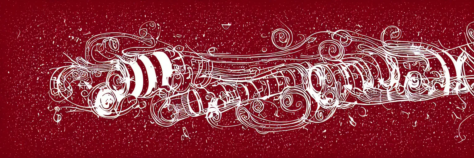 Image similar to banner design, coffee and musical instrument, vector, line art, red and white,