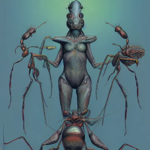 Image similar to A large ant queen standing on her hind legs formian pathfinder, digital art, Wayne Barlowe