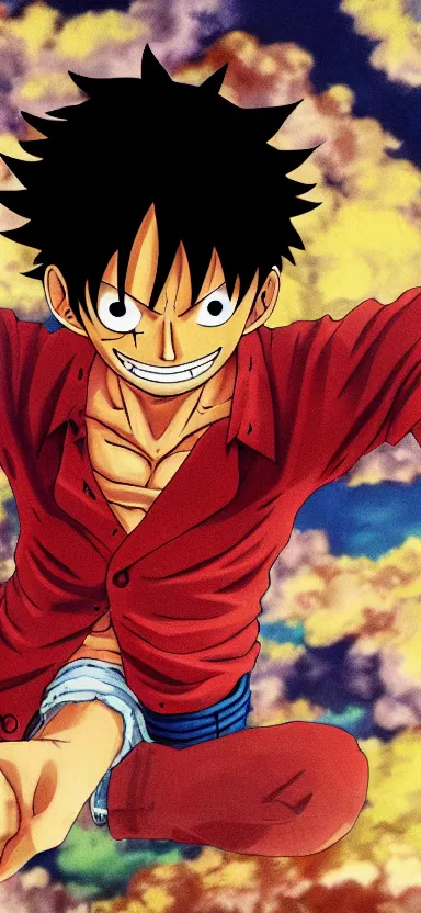 Image similar to a aerial photo of luffy, side shot, by shunji dodo, 8 k resolution, high quality