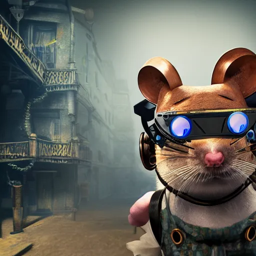 Image similar to a rat with steampunk googles, with CRYENGINE