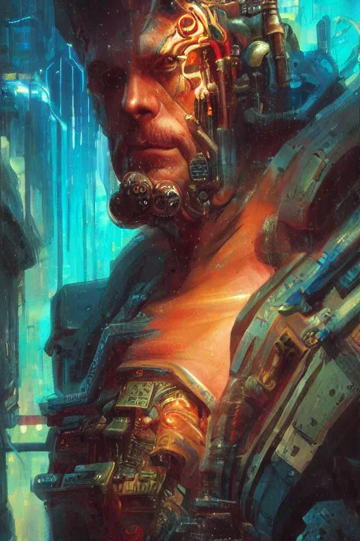 Image similar to a cyberpunk half length portrait of zeus, by paul lehr, jesper ejsing