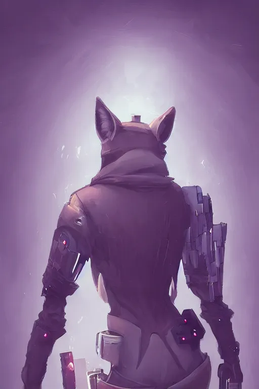 Prompt: an anthropomorphic cyberpunk fox, backlighting, trending on artstation, digital art, furry art, trending on furaffinity, fantasy art, by kawacy, view from behind, fluffy tail