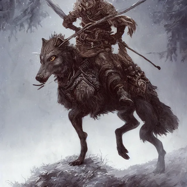 Image similar to young tsarevitch ivan riding on big grey wolf, slavic folk fairytale, story, fable, dramatic, fantasy art, an ultrafine detailed painting, academic art, ornate, inticate, elegant, sharp focus, artstation, by pavel korin, viktor vasnetsov