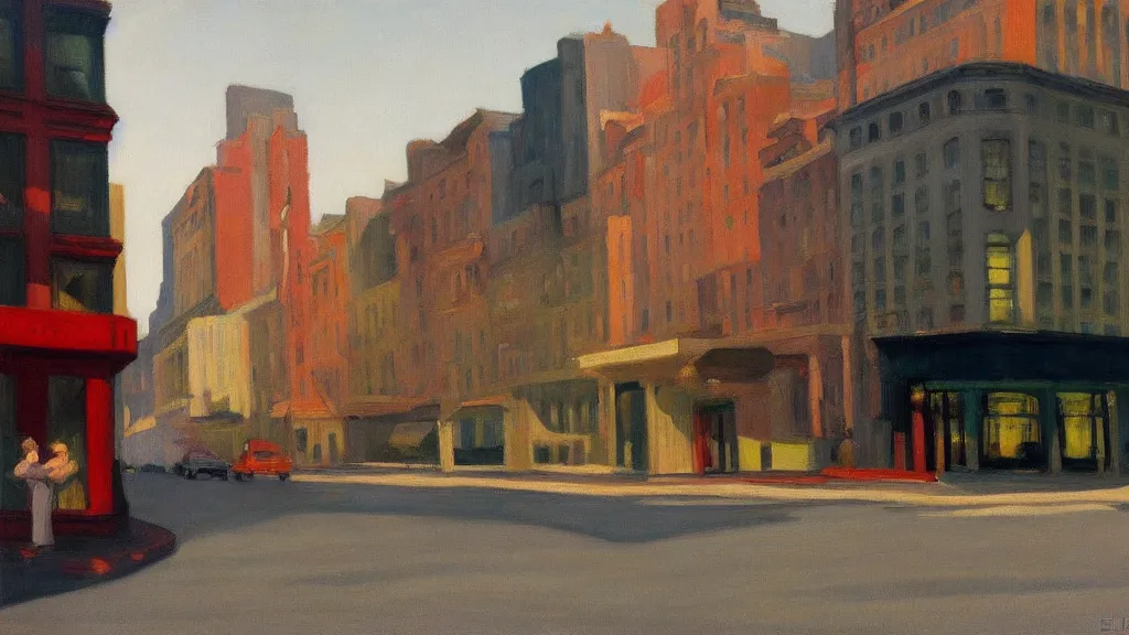 Prompt: new york city landscape painted by edward hopper