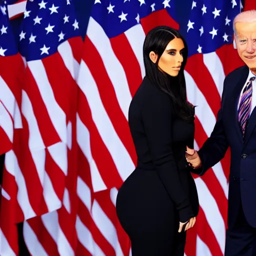 Prompt: Joe Biden and Kim Kardashian shaking hands