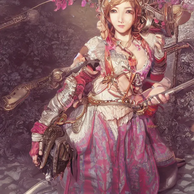 Image similar to the portrait of neutral good colorful female cleric bard as absurdly beautiful, gorgeous, elegant, young gravure idol, an ultrafine hyperdetailed illustration by kim jung gi, irakli nadar, intricate linework, sharp focus, bright colors, octopath traveler, final fantasy, unreal engine 5 highly rendered, global illumination, radiant light, detailed and intricate environment